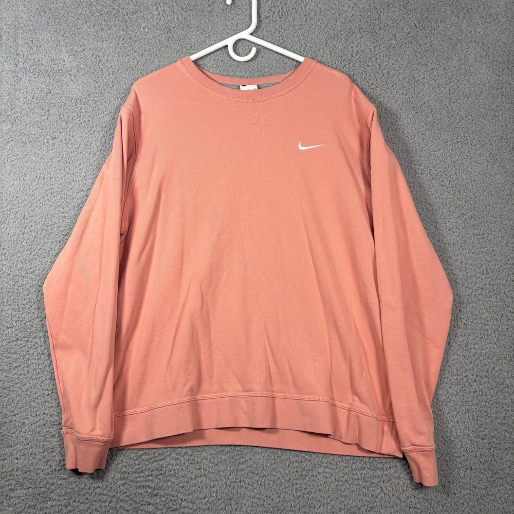 Nike Sweatshirt Mens XXL Coral Pink Embroidered Swoosh Crewneck Cotton Sporty